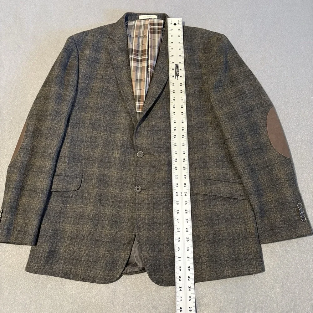 Joseph Abboud JOE Blazer 48L Brown Windowpane Slim Slanted Pockets Elbow Patch